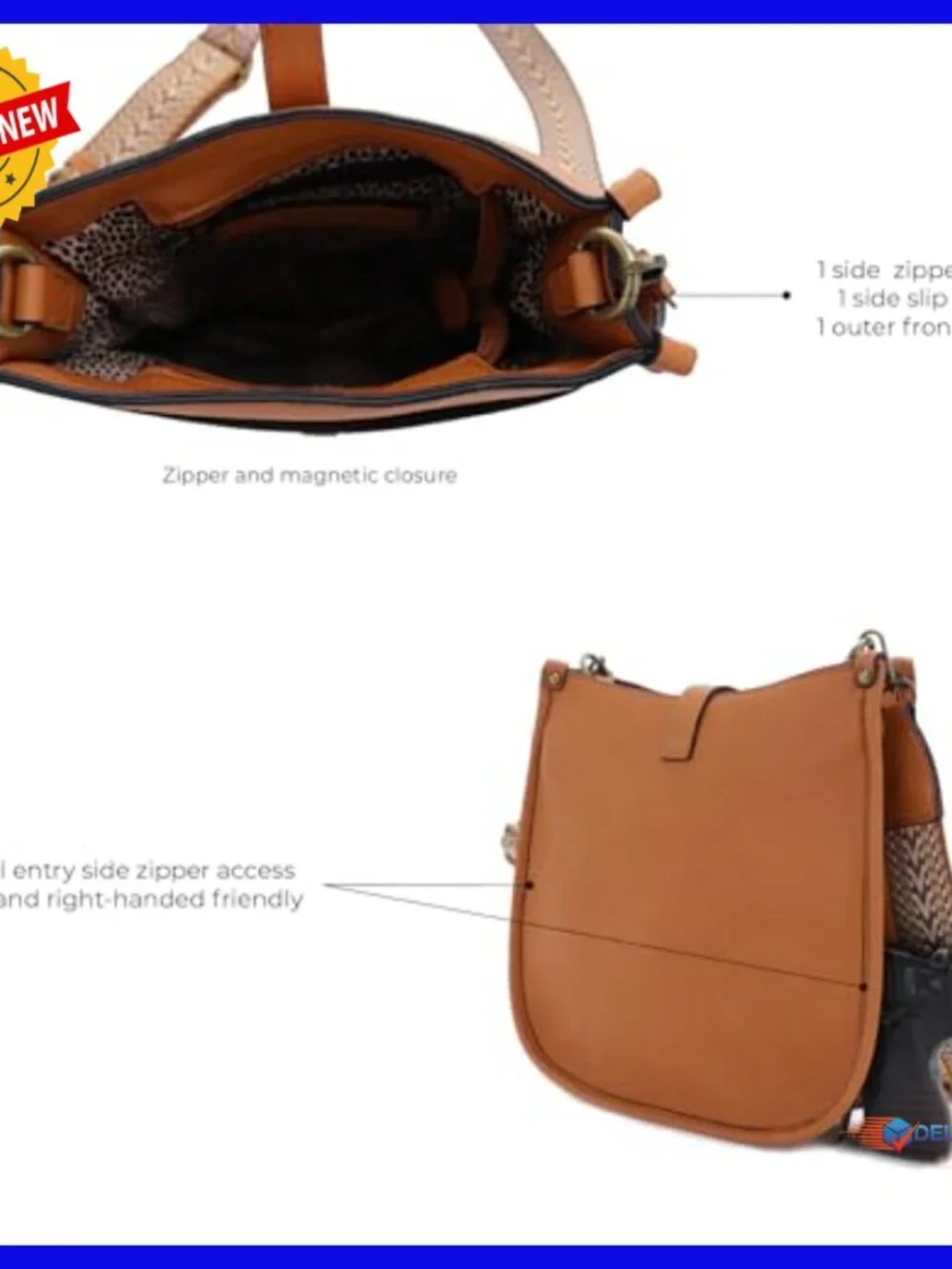 Concealed Carry Crossbody Hobo Bag with Lock & Key, Faux Leather